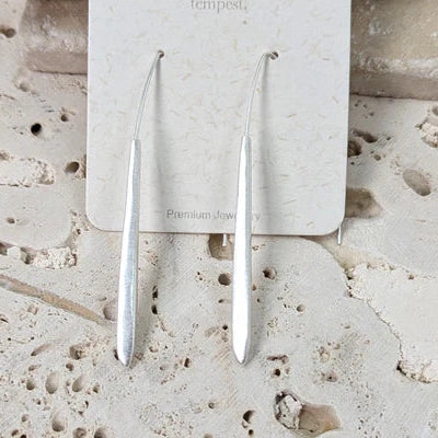 Silver sleek organic bar earrings