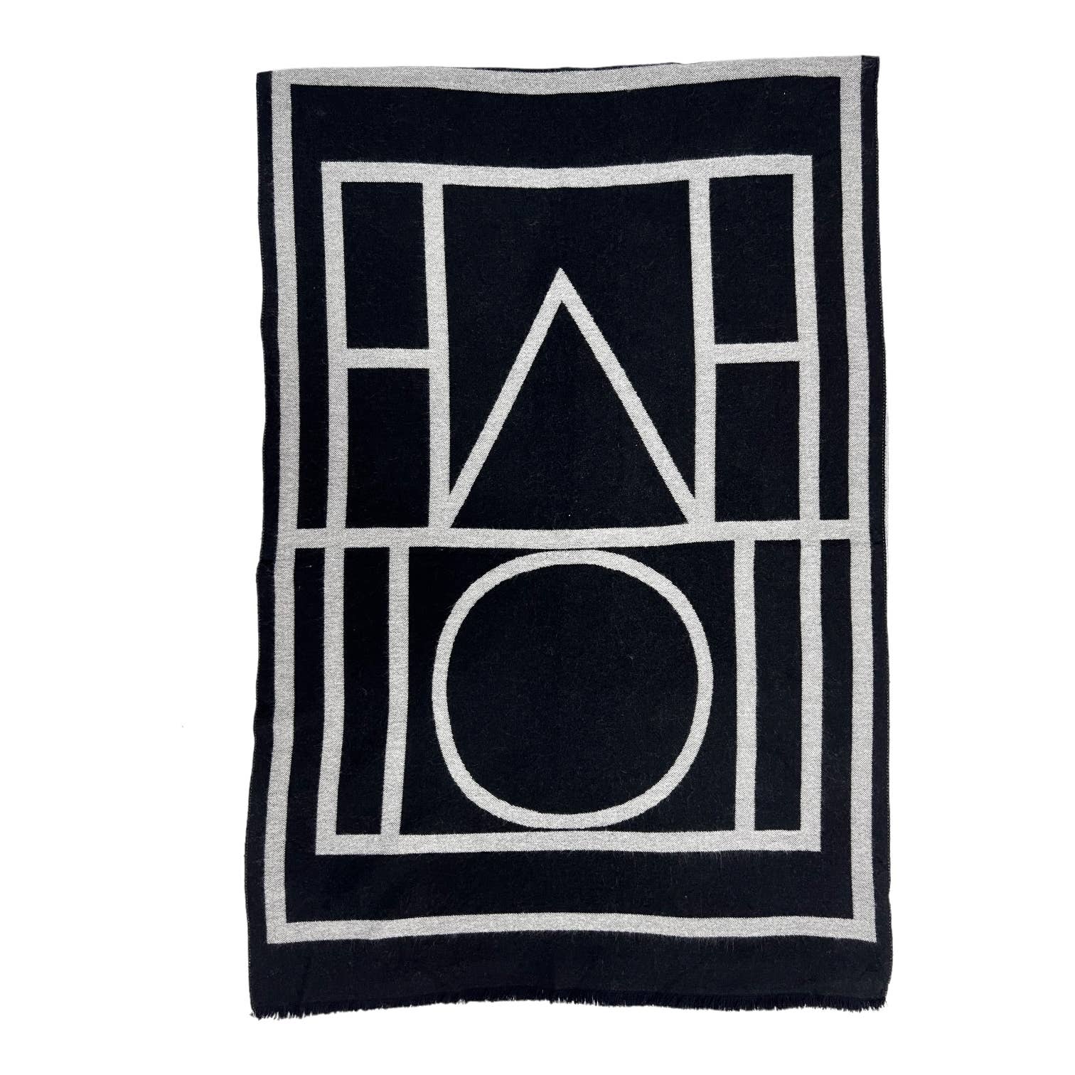 Black Geometric print cashmere blend winter scarf: Grey