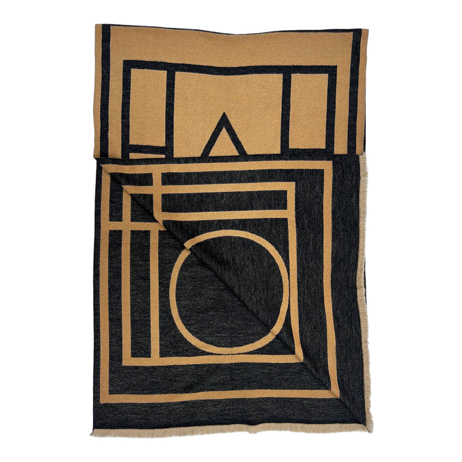 Black Geometric print cashmere blend winter scarf: Grey