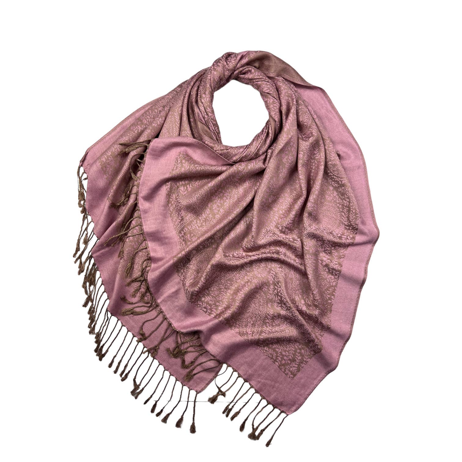 Plain pashmina with paisley print finished with fringes: Green