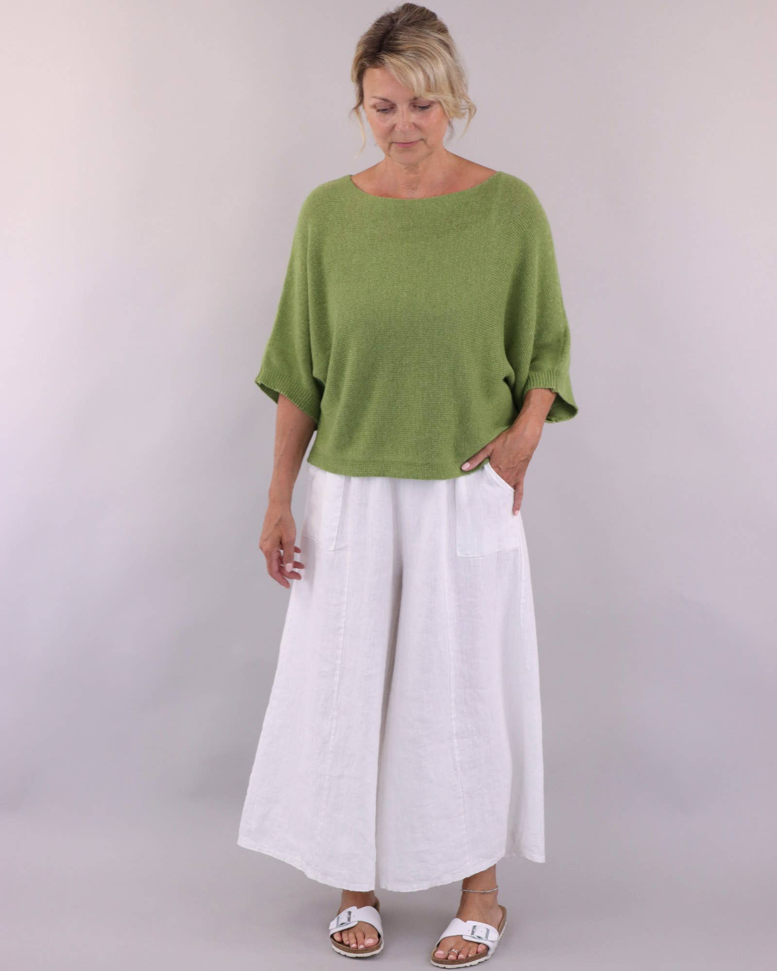 Cashmere Blend Boat Neck Tunic: Forest Green