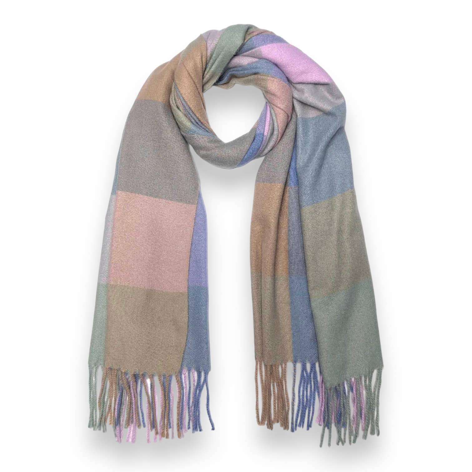 Classic colourful woolmix check scarf with tassels: Blue | The Nancy Smillie Shop - Art, Jewellery & Designer Gifts Glasgow Scotland