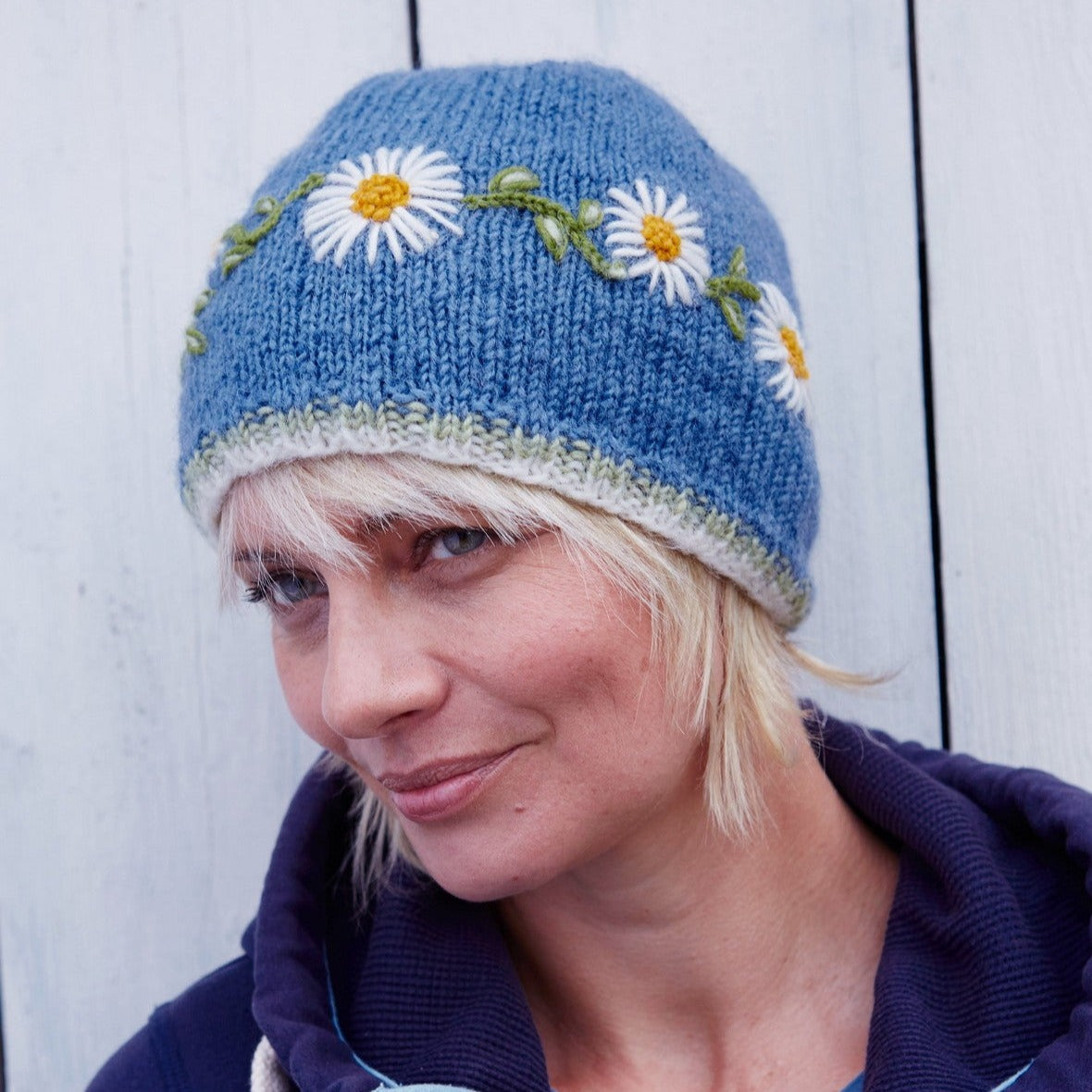 Blue Daisy Beanie - The Nancy Smillie Shop - Art, Jewellery & Designer Gifts Glasgow