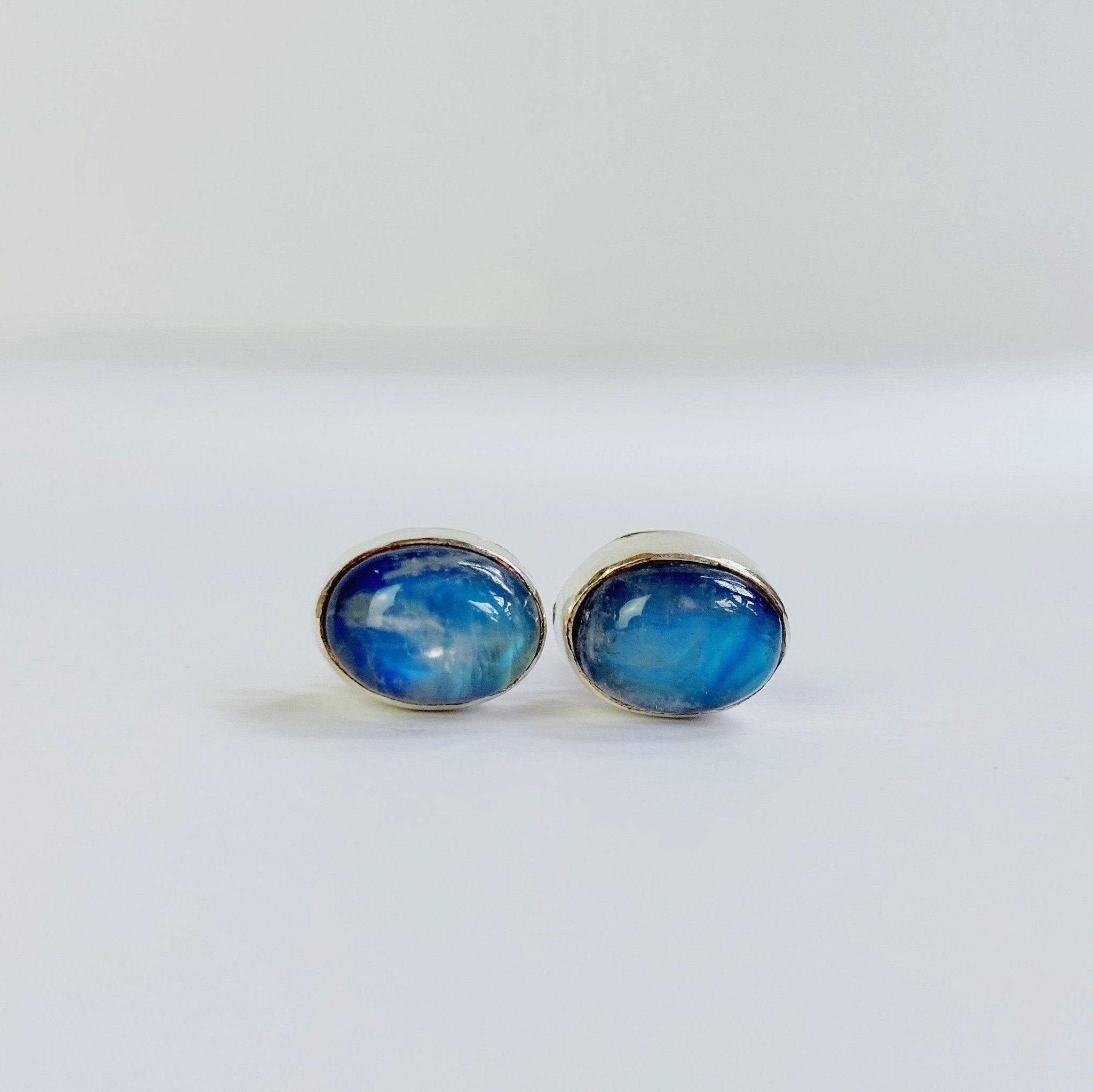 Blue Moonstone Stud Earrings - The Nancy Smillie Shop - Art, Jewellery & Designer Gifts Glasgow