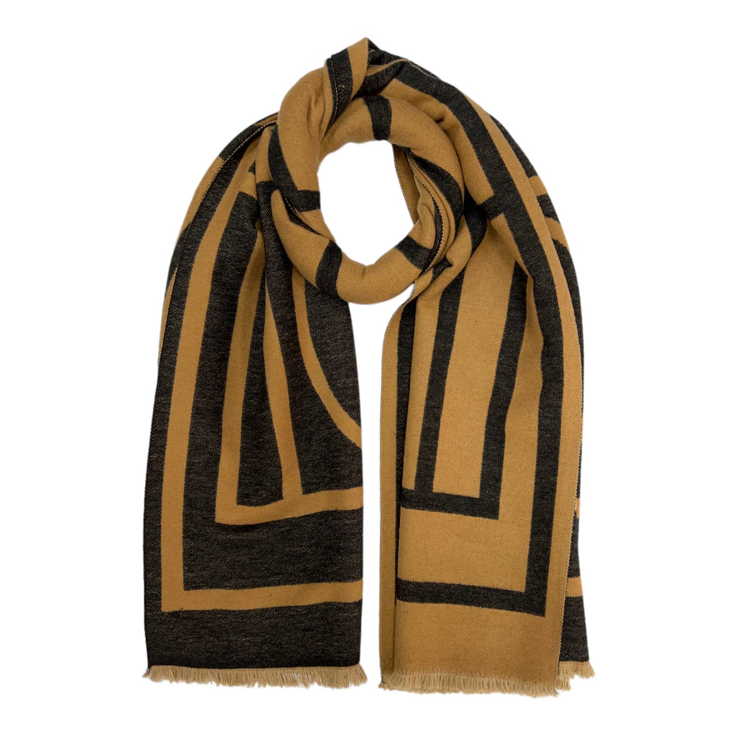 Black Geometric print cashmere blend winter scarf: Grey