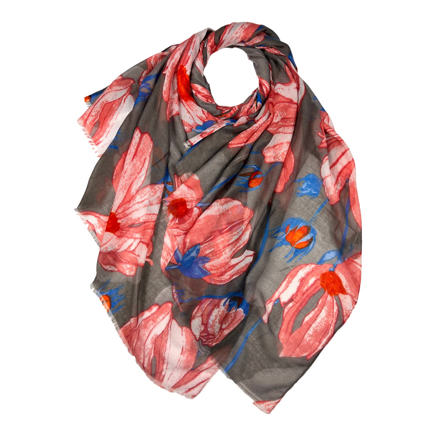 Lightweight scarf with daisy flower print: Grey Yellow