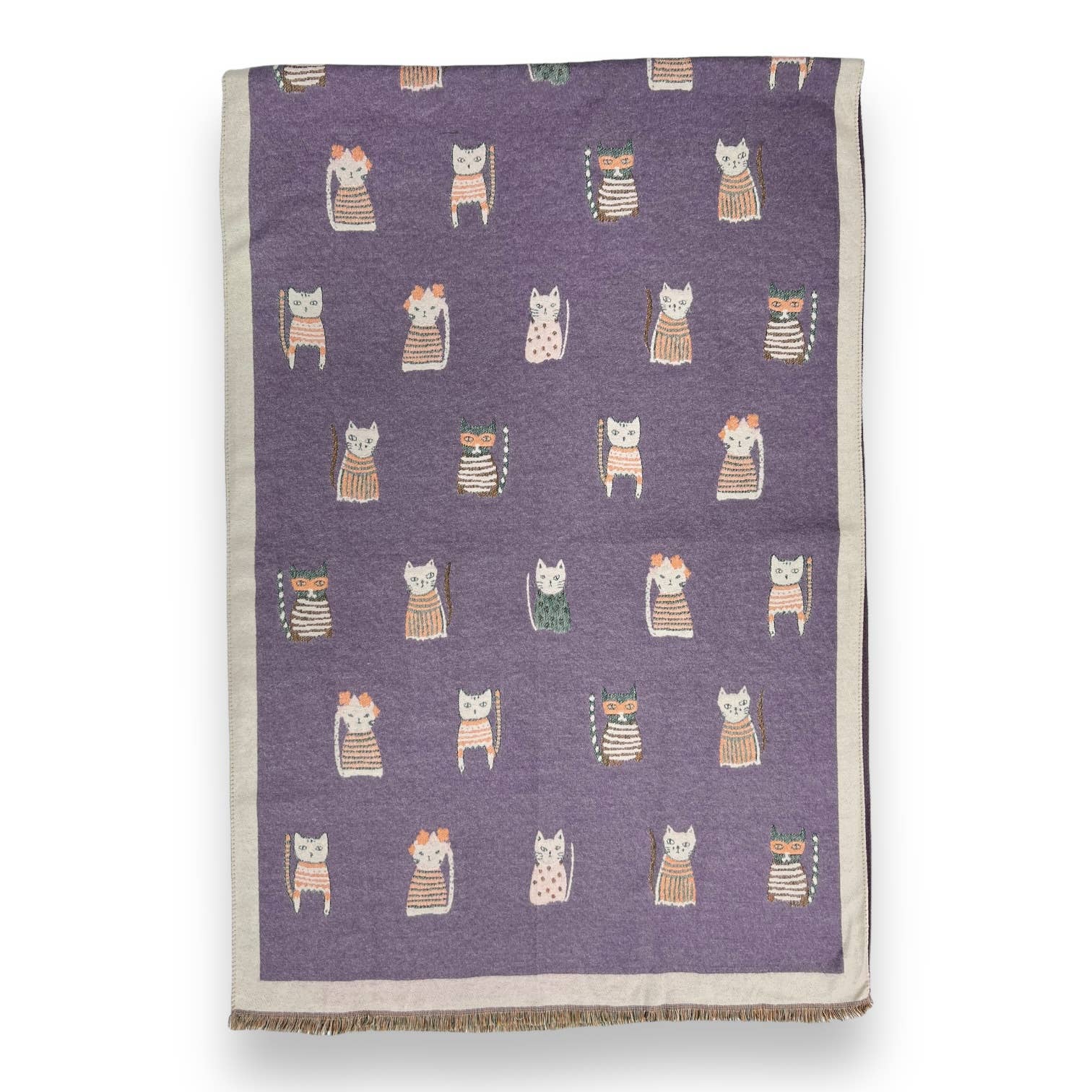 Colourful Cat prints on Wool blend: Black