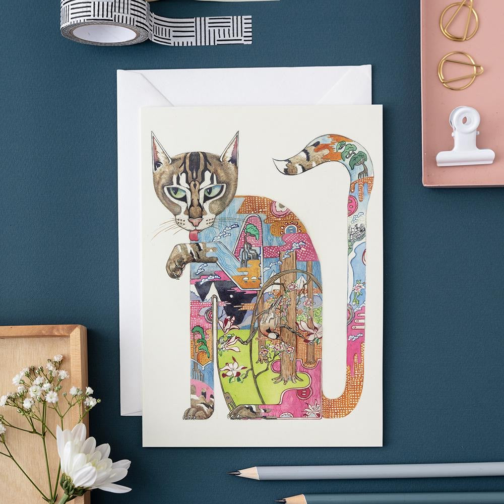 Cat Licking It’s Paw Card - The Nancy Smillie Shop - Art, Jewellery & Designer Gifts Glasgow