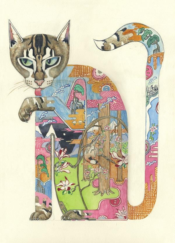 Cat Licking It’s Paw Card - The Nancy Smillie Shop - Art, Jewellery & Designer Gifts Glasgow