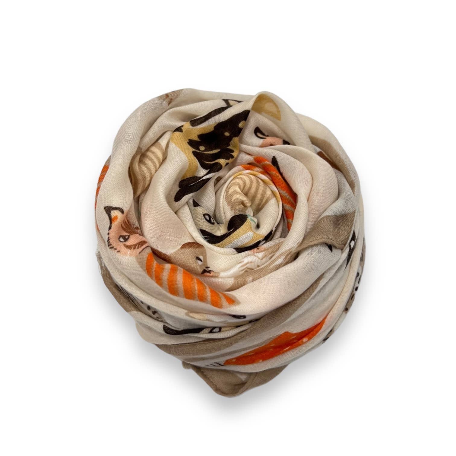 Cats wearing hats print scarf: Beige - The Nancy Smillie Shop - Art, Jewellery & Designer Gifts Glasgow