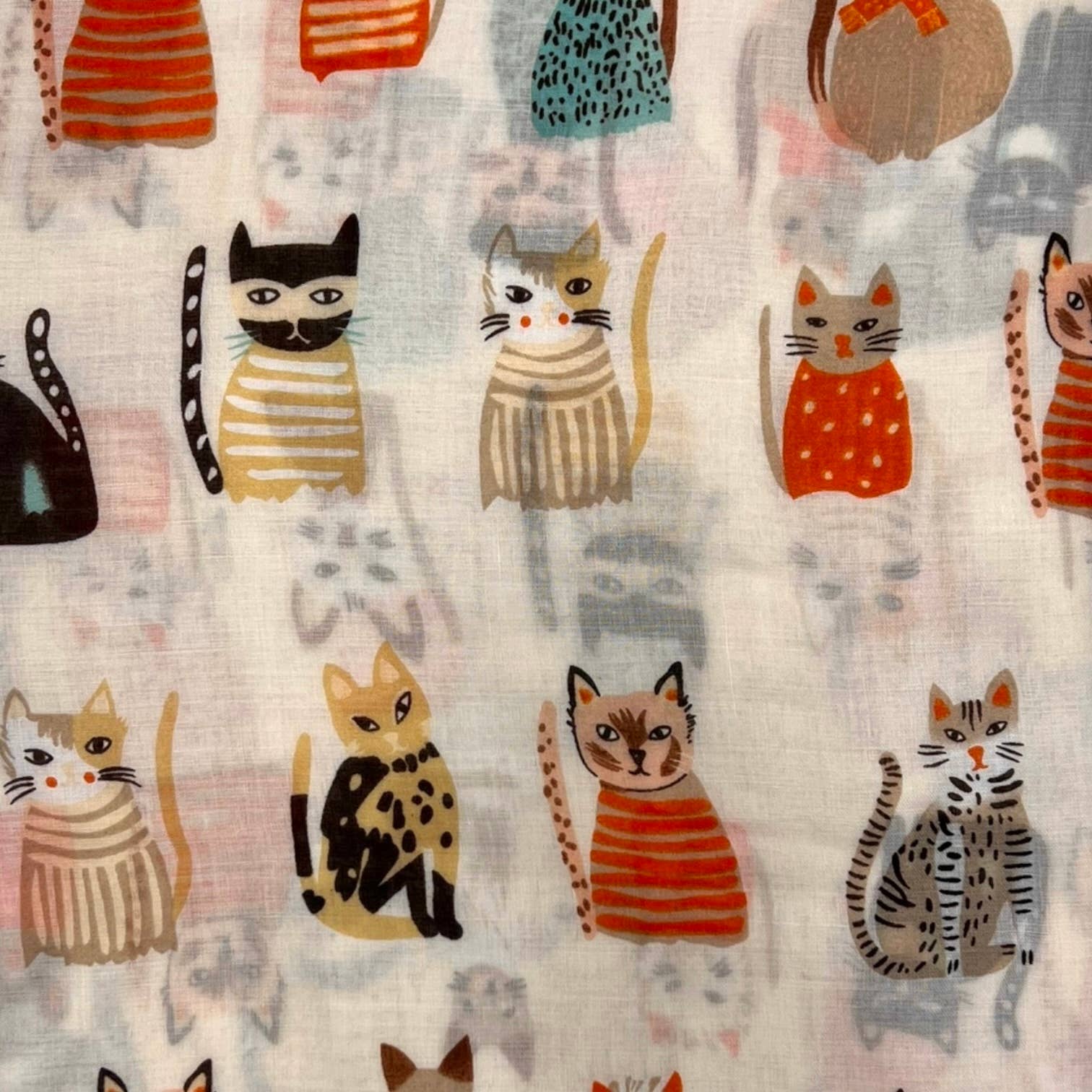 Cats wearing hats print scarf: Beige - The Nancy Smillie Shop - Art, Jewellery & Designer Gifts Glasgow