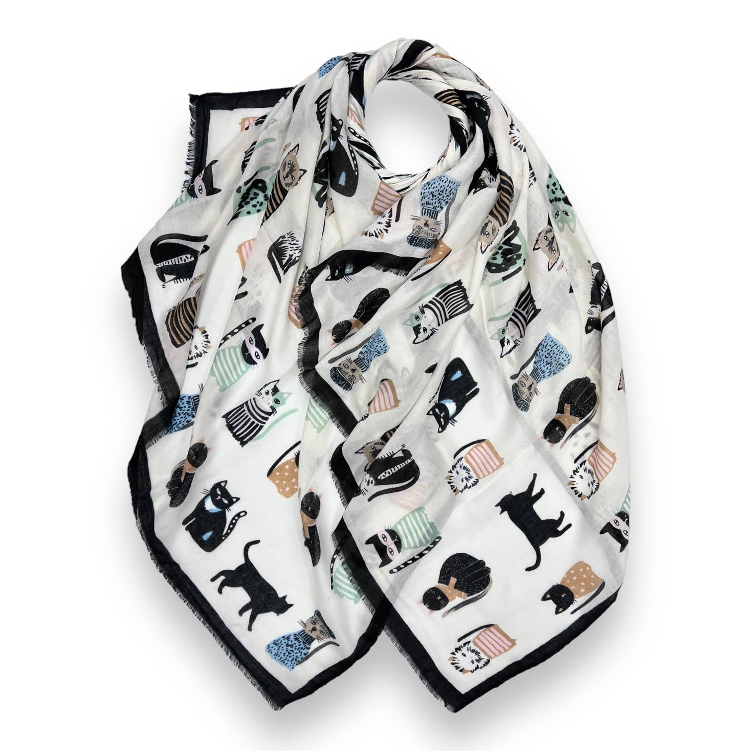 Cats wearing hats print scarf: Black - The Nancy Smillie Shop - Art, Jewellery & Designer Gifts Glasgow