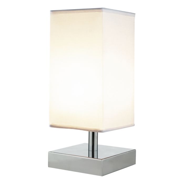 Chrome Square Touch Lamp (White Shade) - The Nancy Smillie Shop - Art, Jewellery & Designer Gifts Glasgow