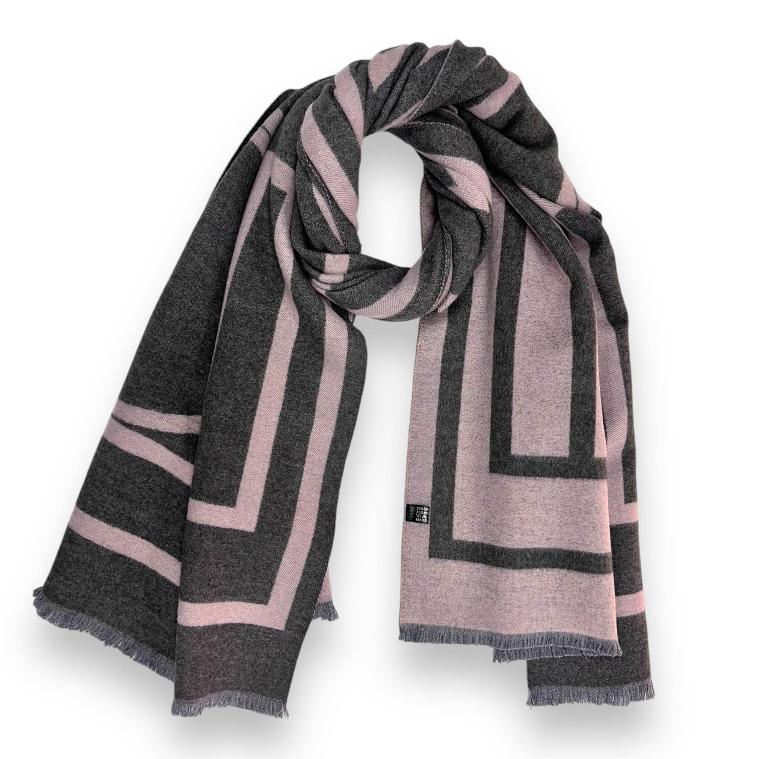 Black Geometric print cashmere blend winter scarf: Grey