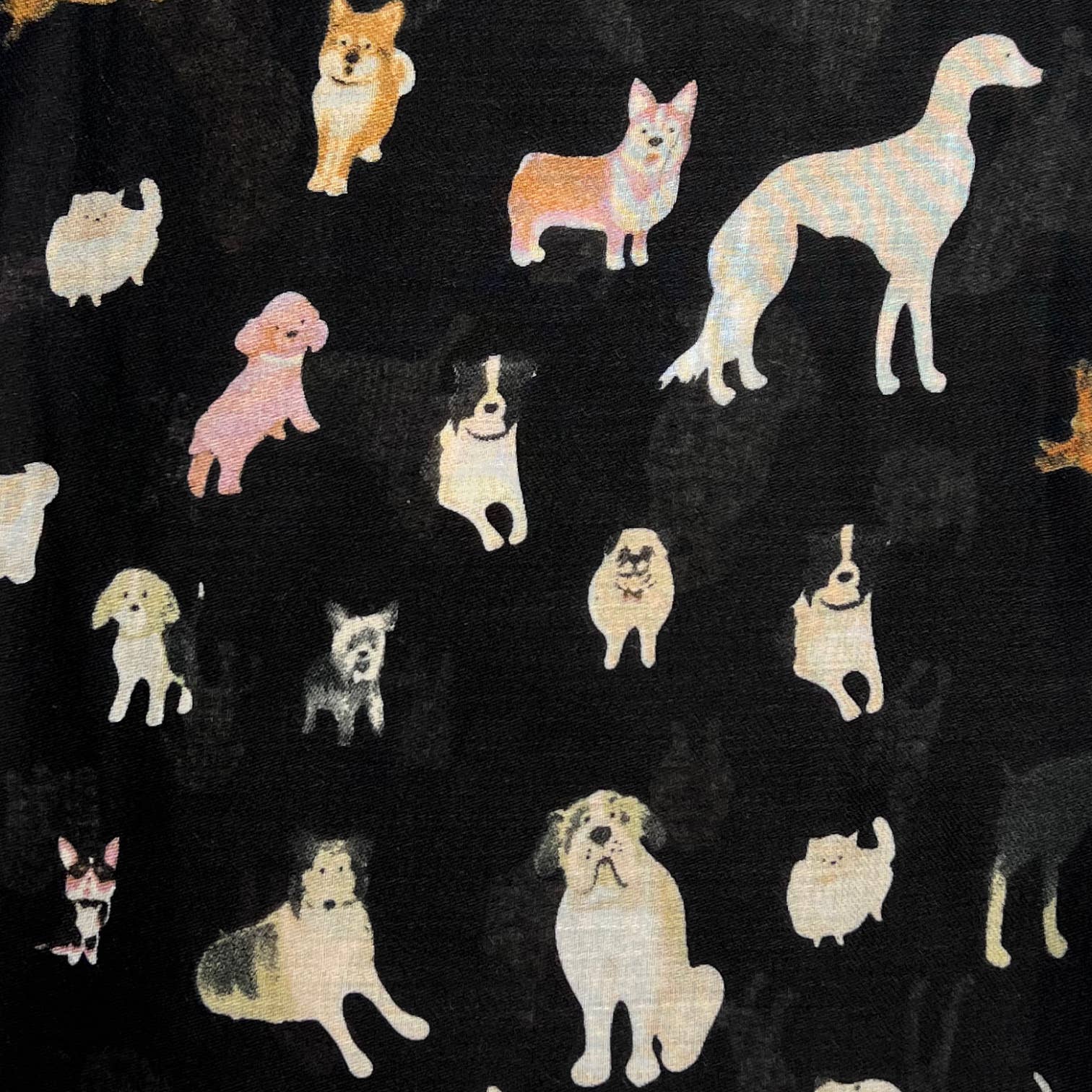 Dog print with mix breeds on medium lightweight print: Black