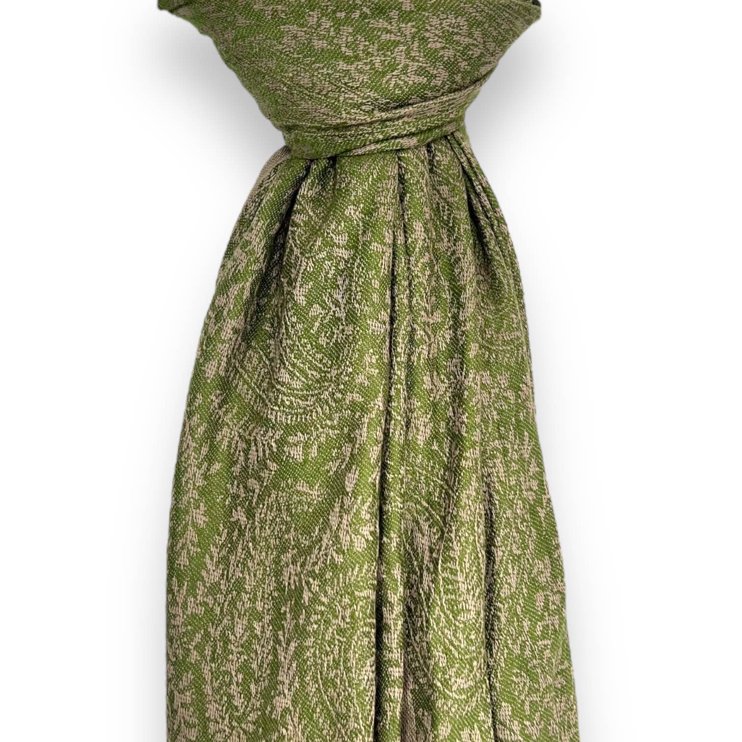 Plain pashmina with paisley print finished with fringes: Green