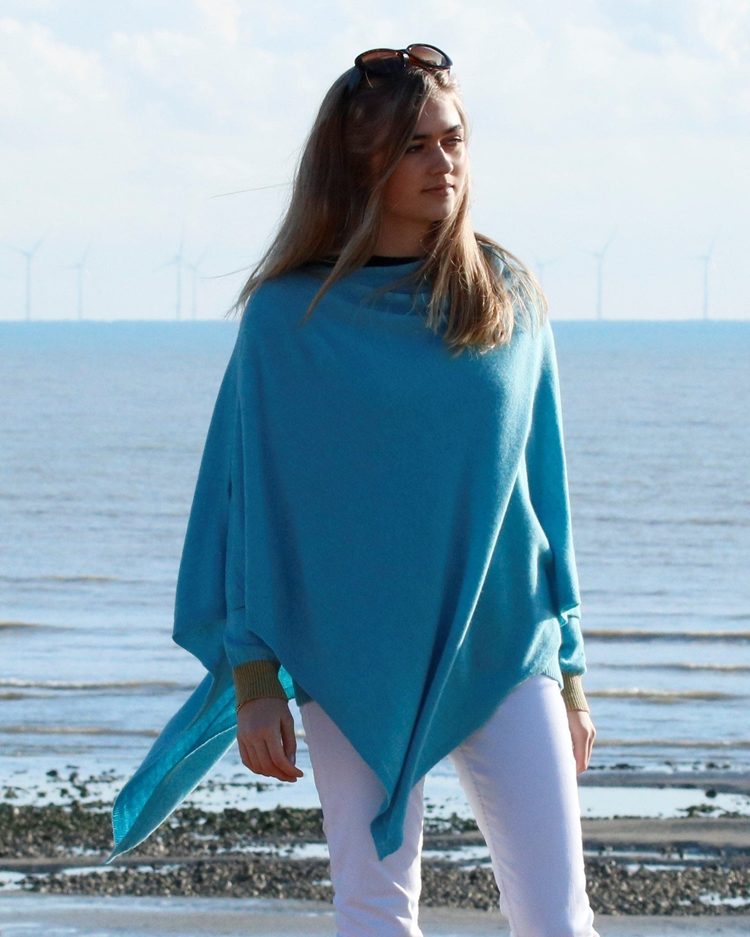 Duck Egg Blue Cashmere Blend Poncho - The Nancy Smillie Shop - Art, Jewellery & Designer Gifts Glasgow