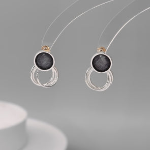 Silver Black Loop Earrings