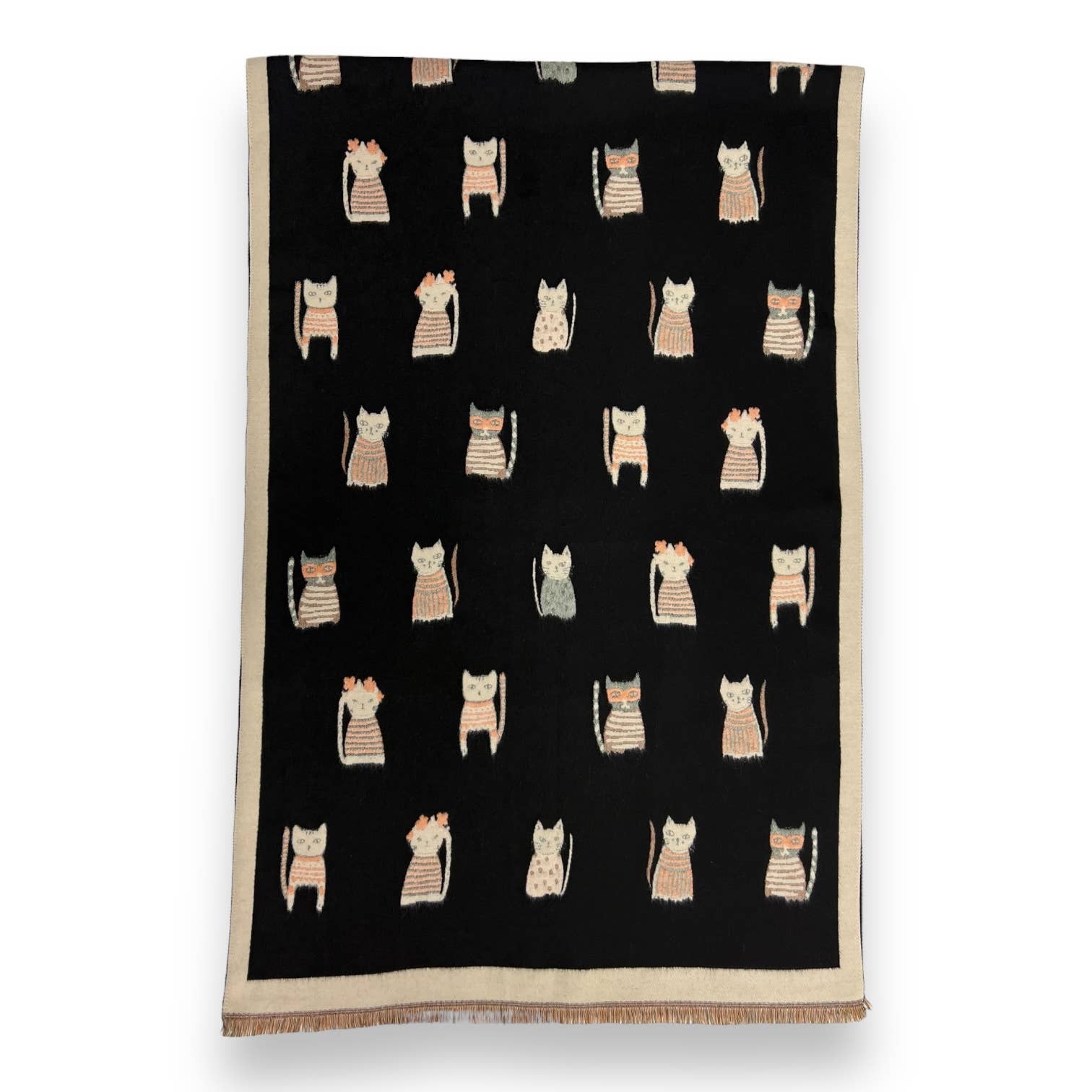 Colourful Cat prints on Wool blend: Black