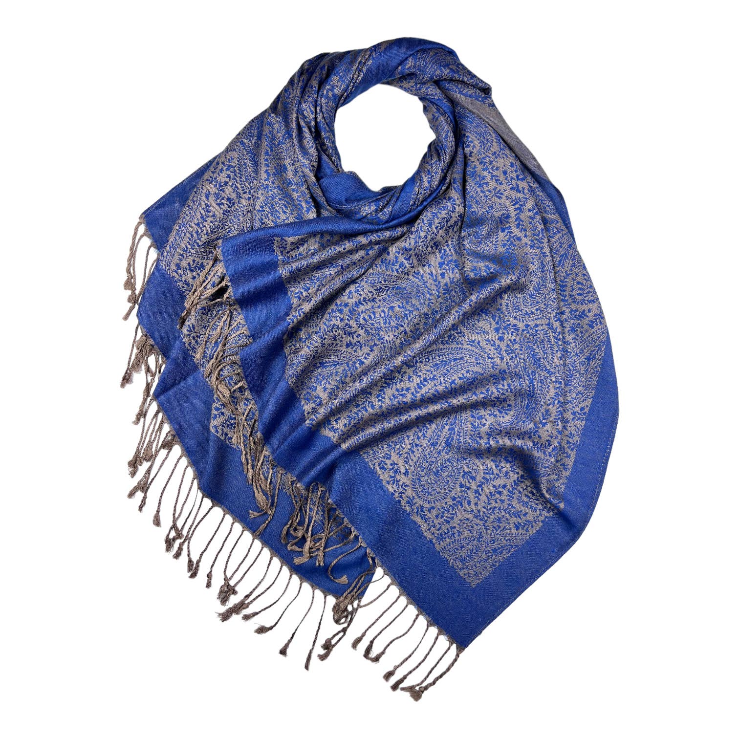 Plain pashmina with paisley print finished with fringes: Black