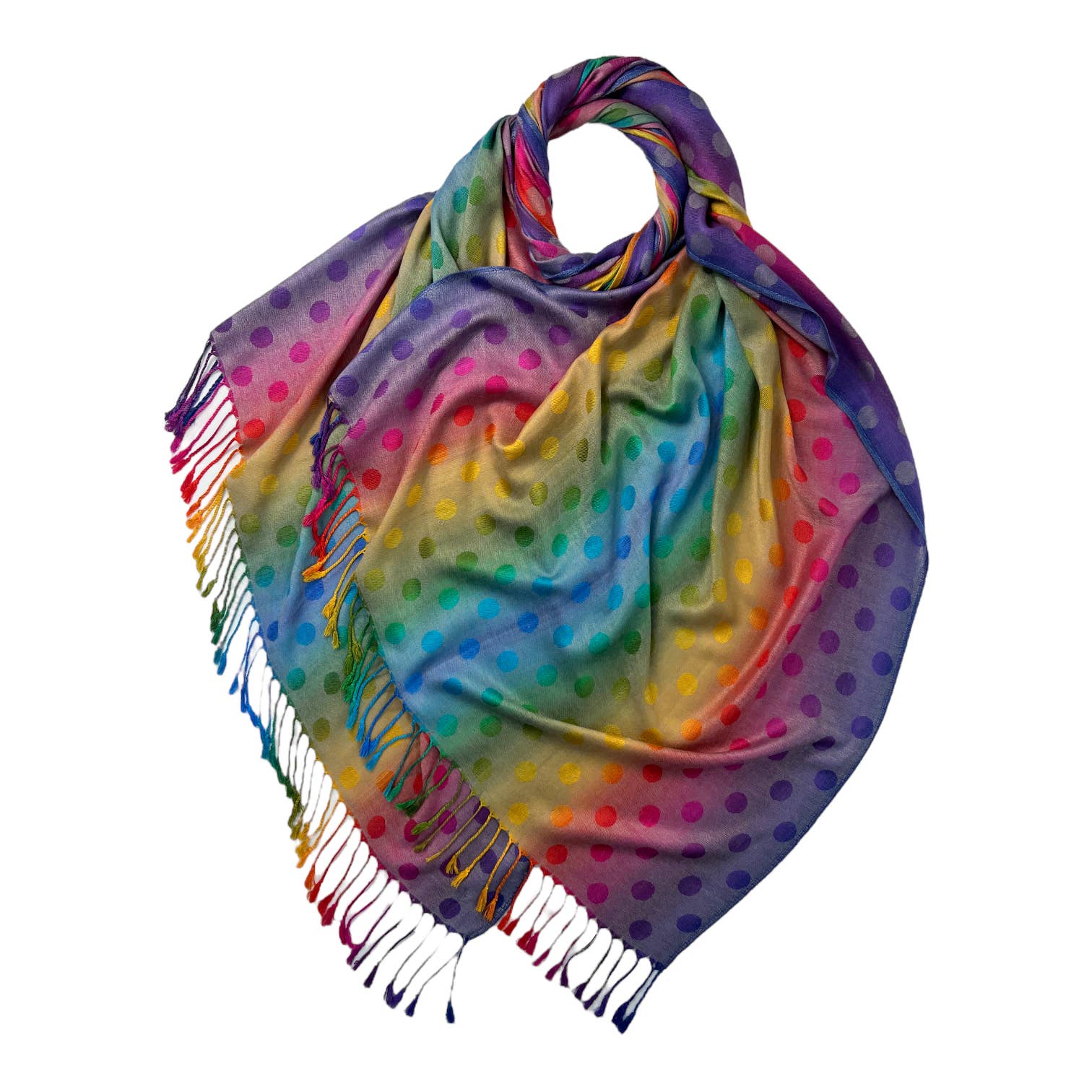 Rainbow Pashmina dots print with tassels: Blue