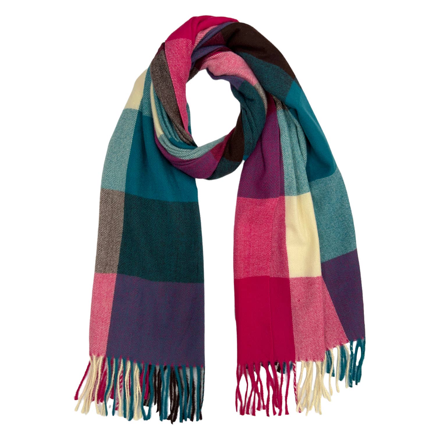 Classic colourful woolmix check scarf with tassels: Blue | The Nancy Smillie Shop - Art, Jewellery & Designer Gifts Glasgow Scotland