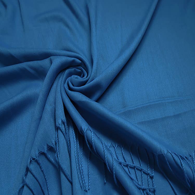 Plain cotton blend pashmina with tassels: Cyan Blue A7