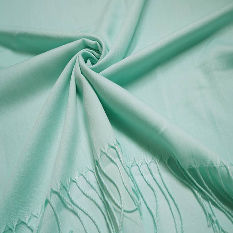 Plain cotton blend pashmina with tassels: Cyan Blue A7