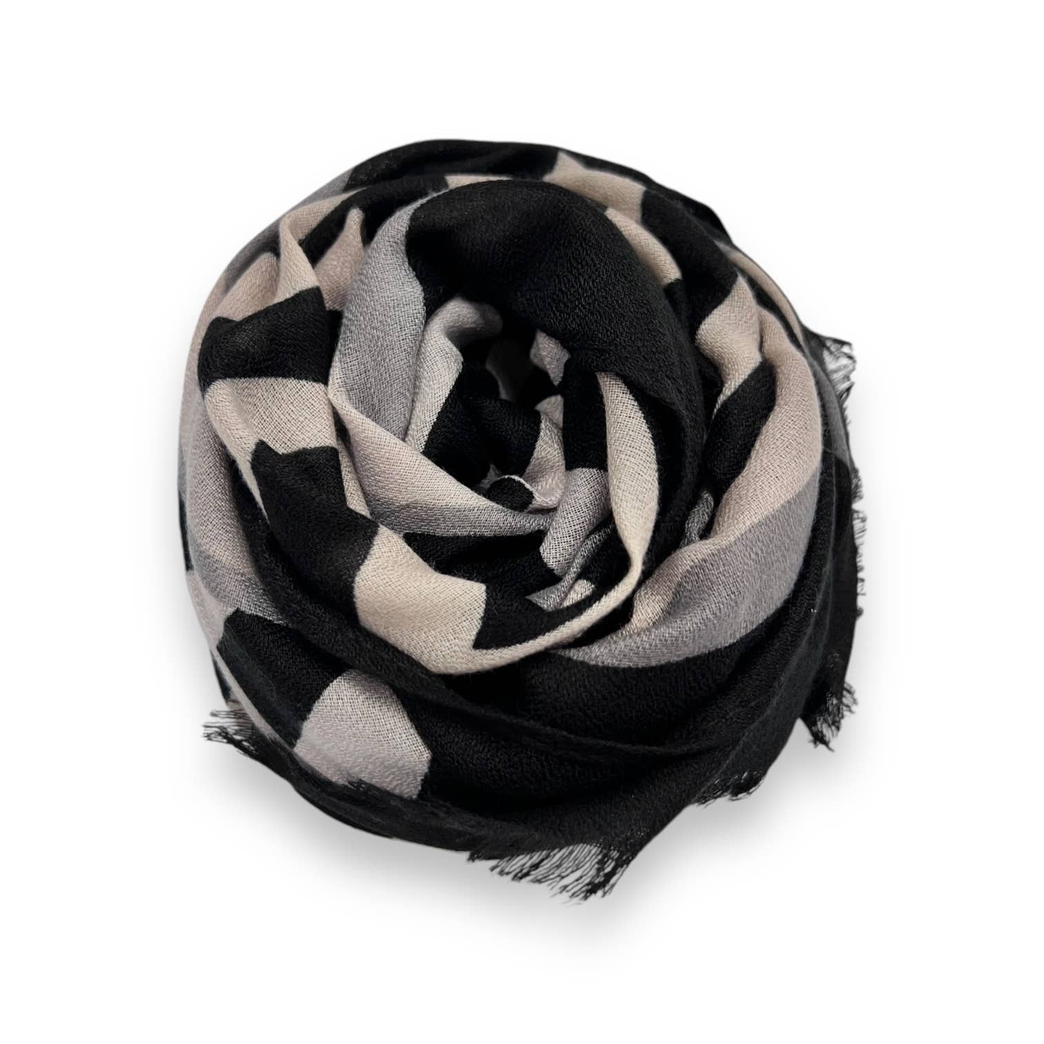 Classic big maze print scarf finished with fringes: Black