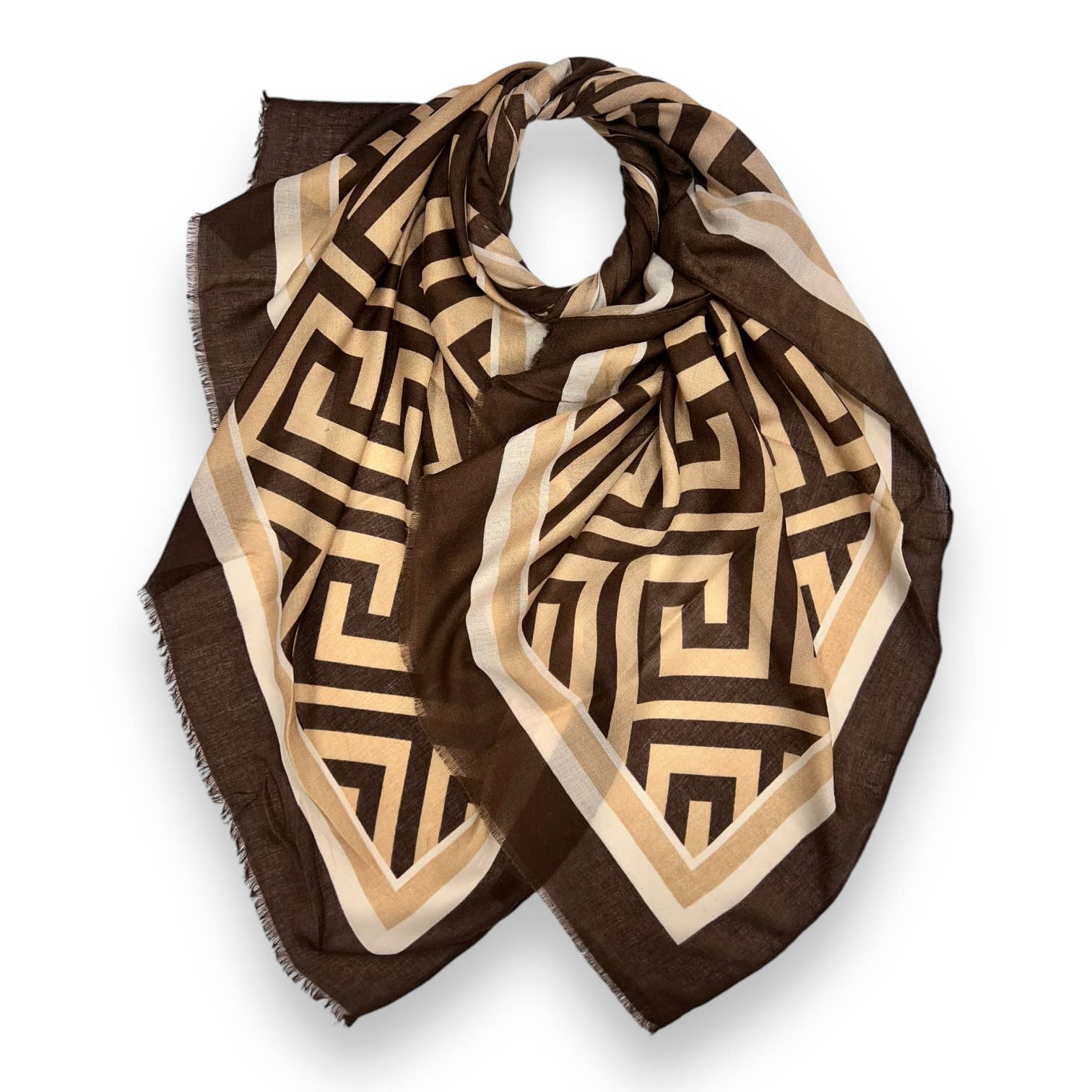 Classic big maze print scarf finished with fringes: Black