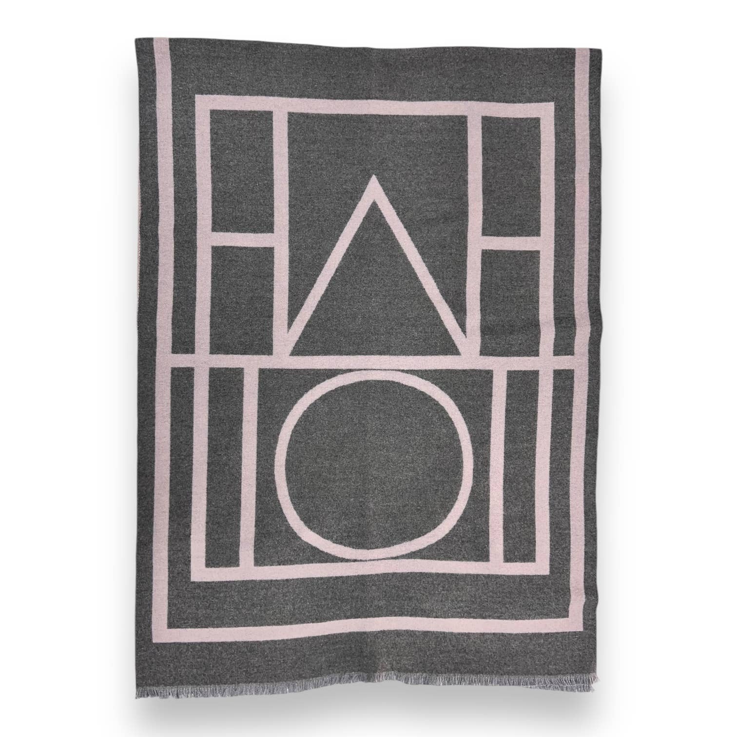 Black Geometric print cashmere blend winter scarf: Grey