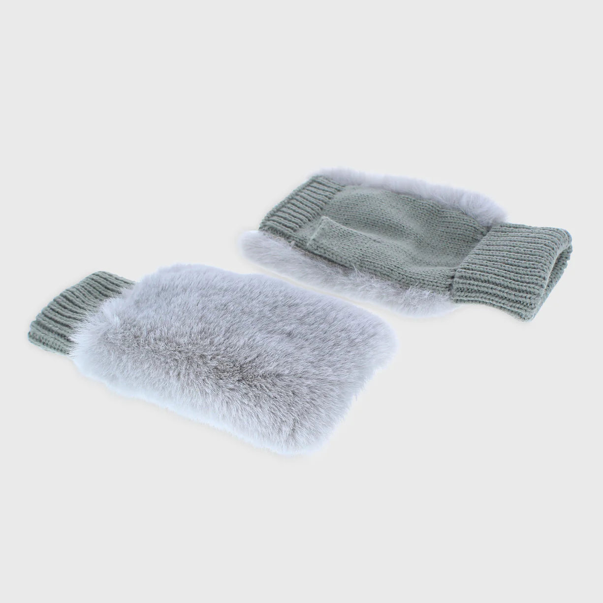 Grey Faux Fur Fingerless Gloves