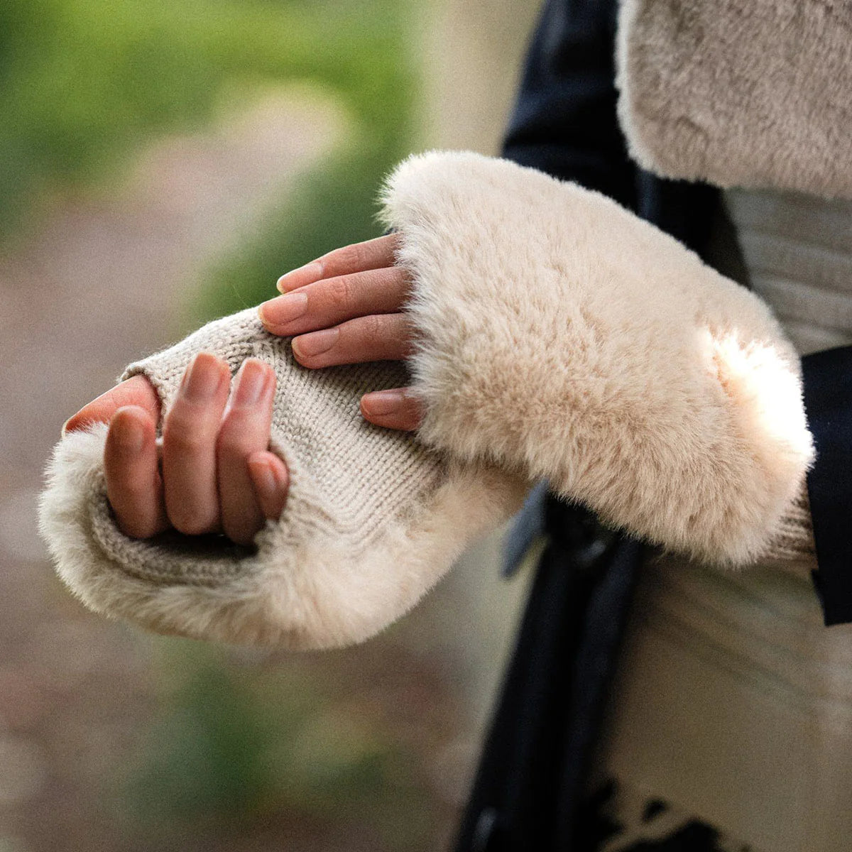 Mocha Cream Faux Fur Fingerless Gloves