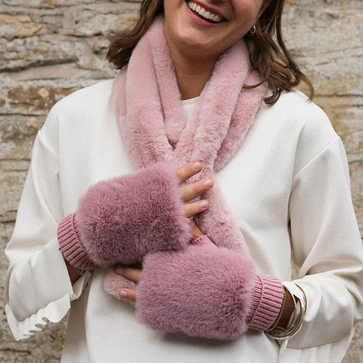 Pink Faux Fur Push Through Scarf