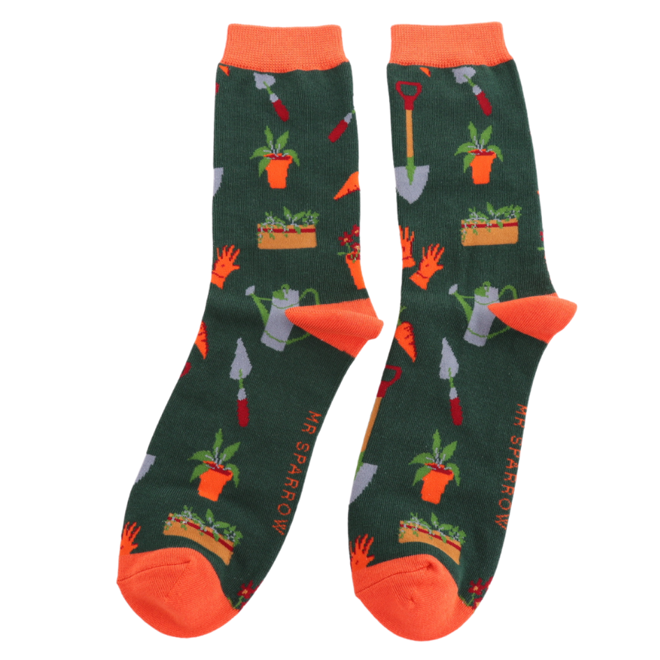 Gardeners tools dark green socks