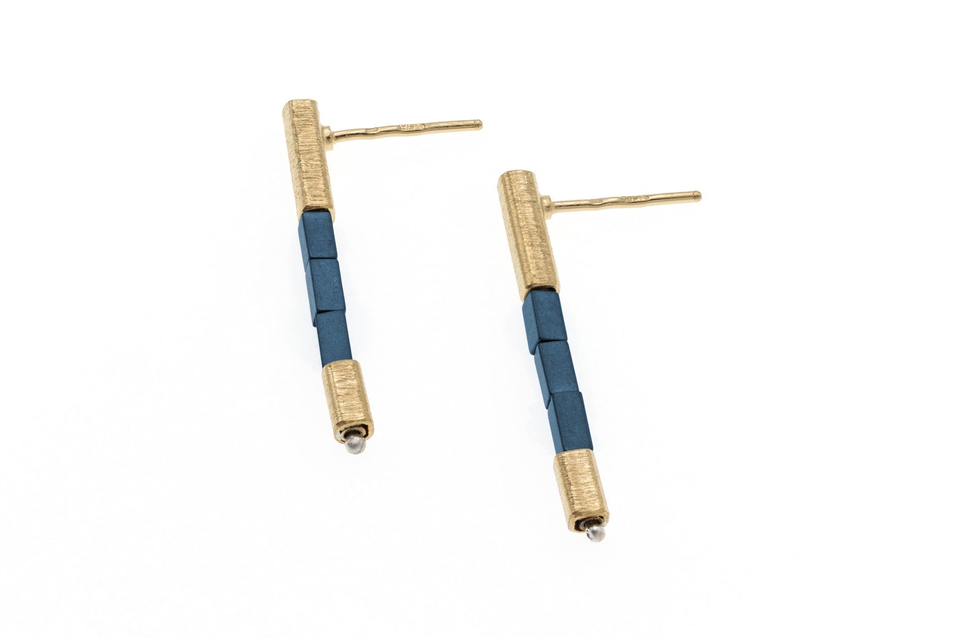 Gold & Blue Hematite Earrings - The Nancy Smillie Shop - Art, Jewellery & Designer Gifts Glasgow