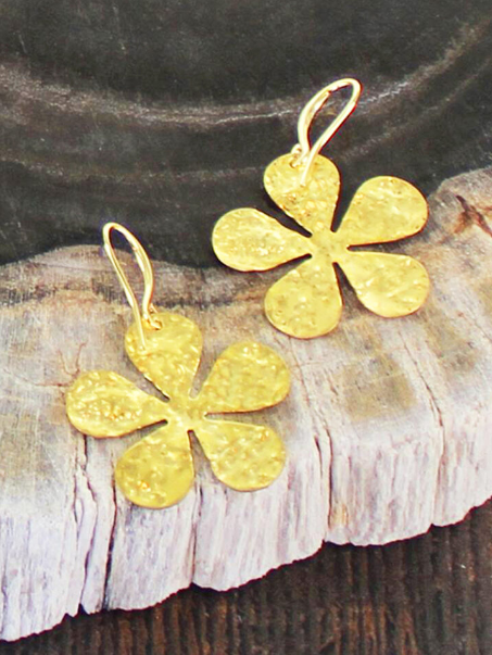 Gold Plated Textured Flower Earrings | The Nancy Smillie Shop - Art, Jewellery & Designer Gifts Glasgow Scotland