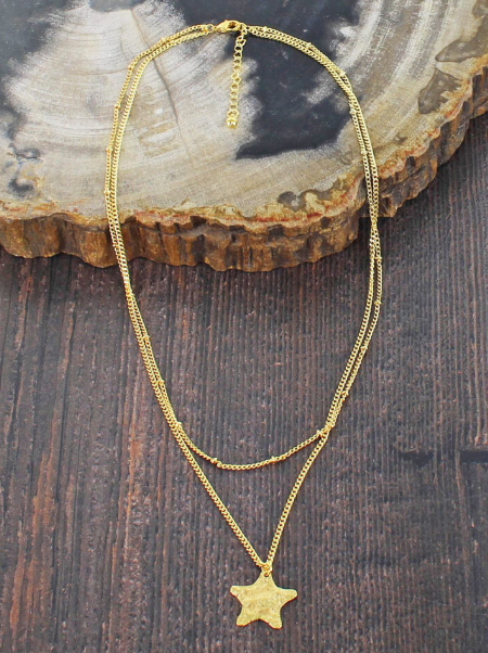 Gold Plated Double Strand Star Necklace