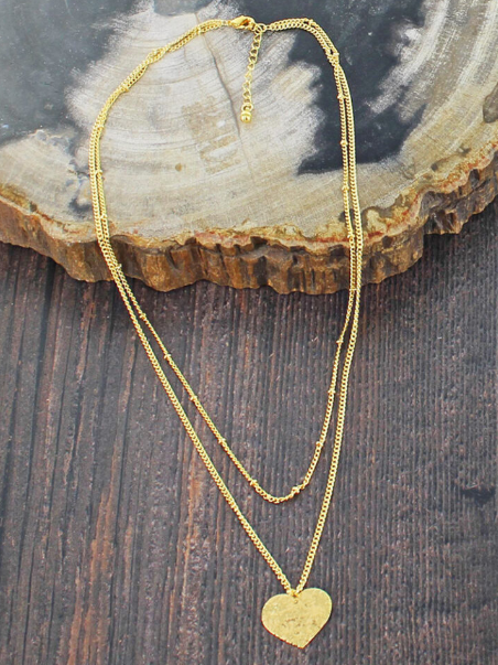 Gold Plated Double Strand Heart Necklace