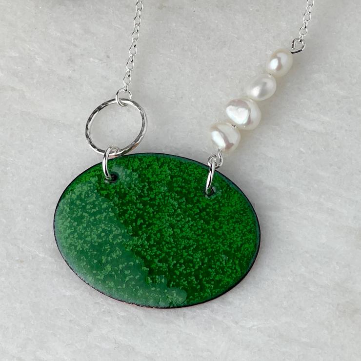 Grass Green Oval Necklace - The Nancy Smillie Shop - Art, Jewellery & Designer Gifts Glasgow