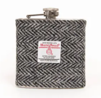 Harris Tweed Hip Flask -Grey Herringbone - The Nancy Smillie Shop - Art, Jewellery & Designer Gifts Glasgow