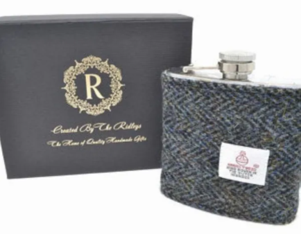 Harris Tweed Hip Flask -Grey Herringbone - The Nancy Smillie Shop - Art, Jewellery & Designer Gifts Glasgow