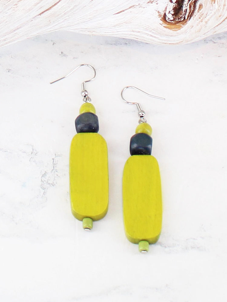 Lime Wooden Bead Earrings - The Nancy Smillie Shop - Art, Jewellery & Designer Gifts Glasgow