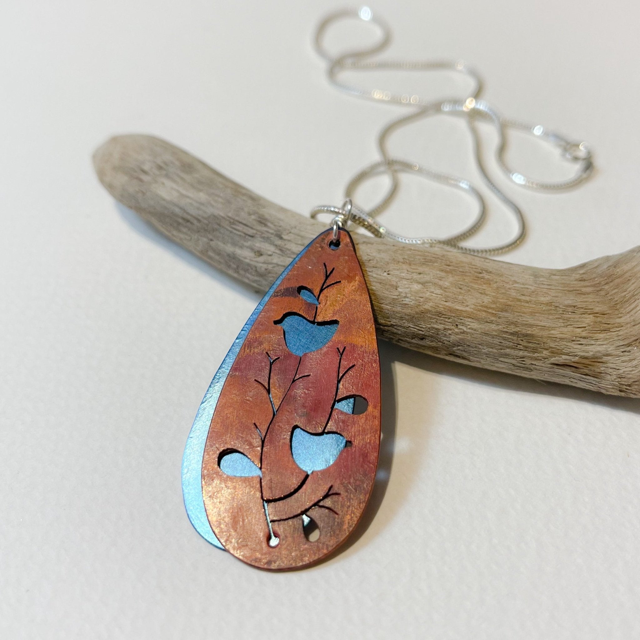 Long Teardrop Bird Cutout Necklace - The Nancy Smillie Shop - Art, Jewellery & Designer Gifts Glasgow