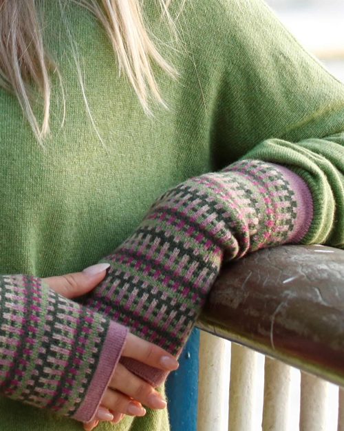 Magenta & Green Geo Wrist Warmers - The Nancy Smillie Shop - Art, Jewellery & Designer Gifts Glasgow