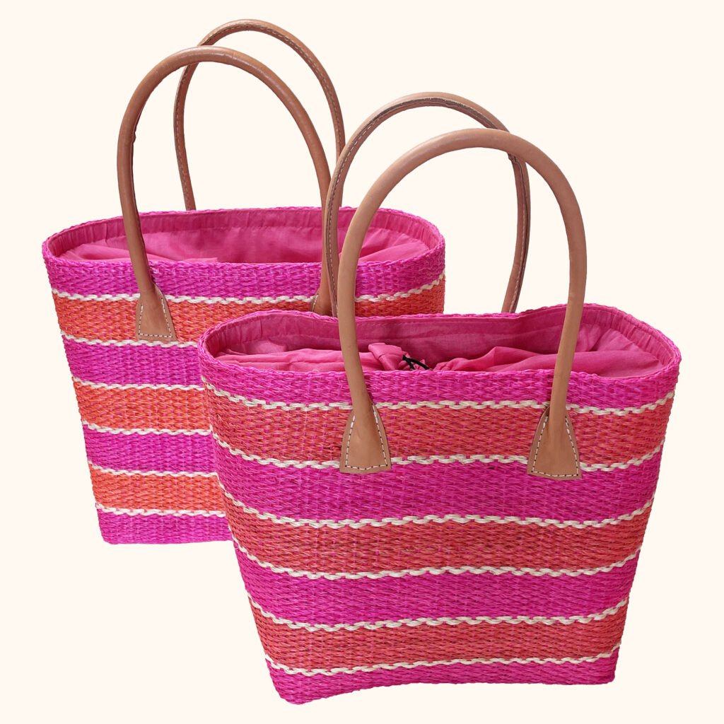 Medium Sisal Tote Bag Pink and Orange - The Nancy Smillie Shop - Art, Jewellery & Designer Gifts Glasgow