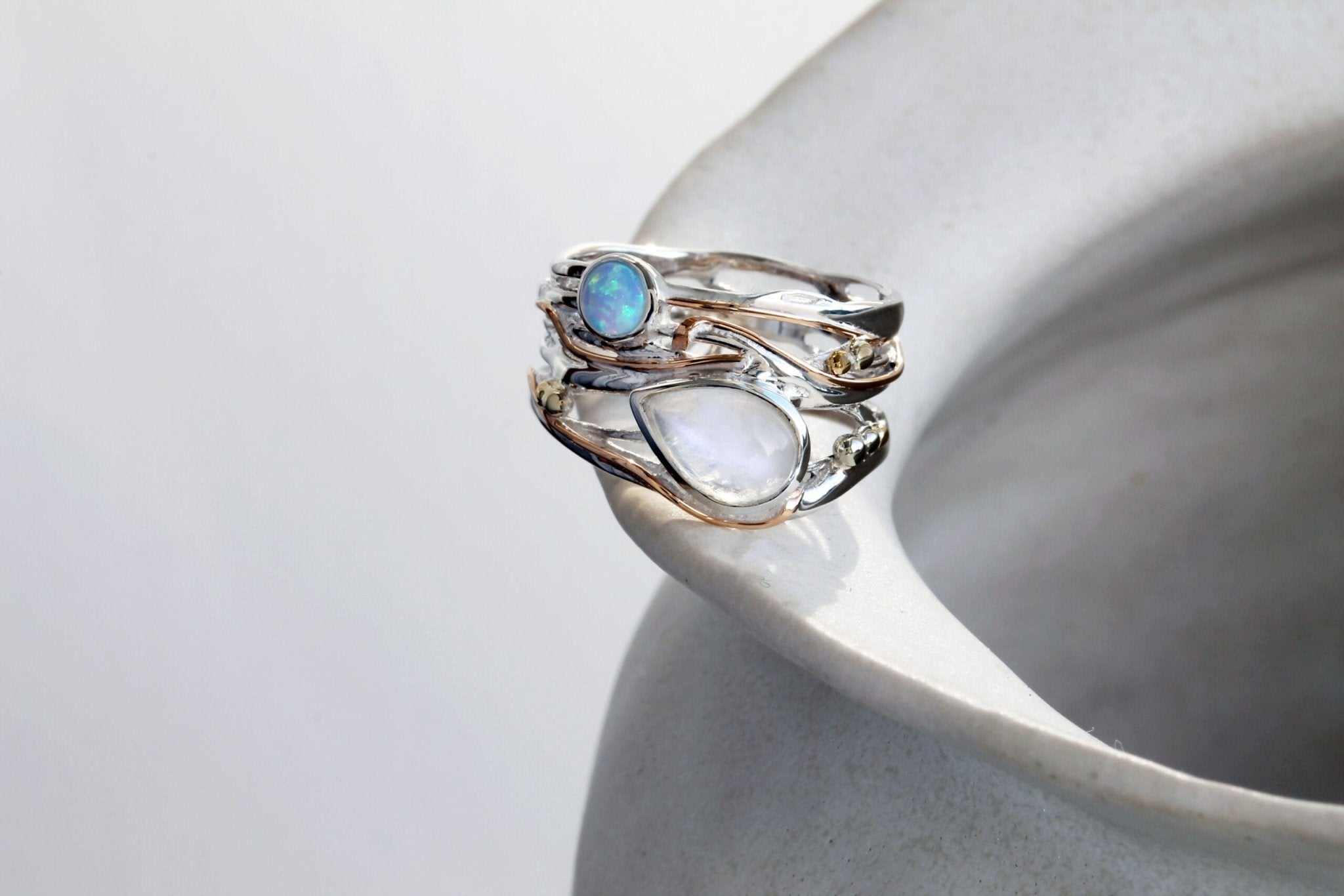 Mexican Opal and Moonstone top Ring