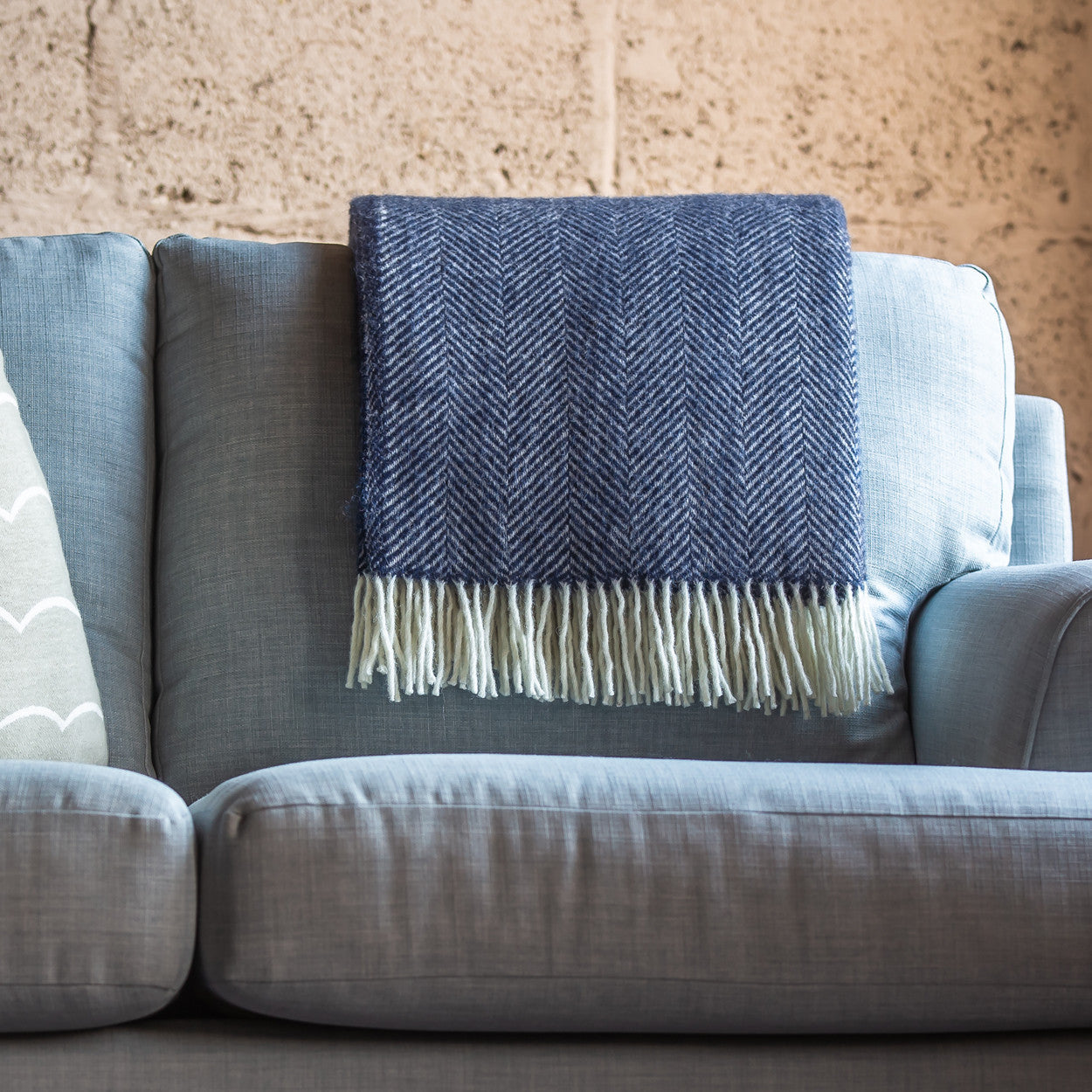 Navy Herringbone Throw - The Nancy Smillie Shop - Art, Jewellery & Designer Gifts Glasgow