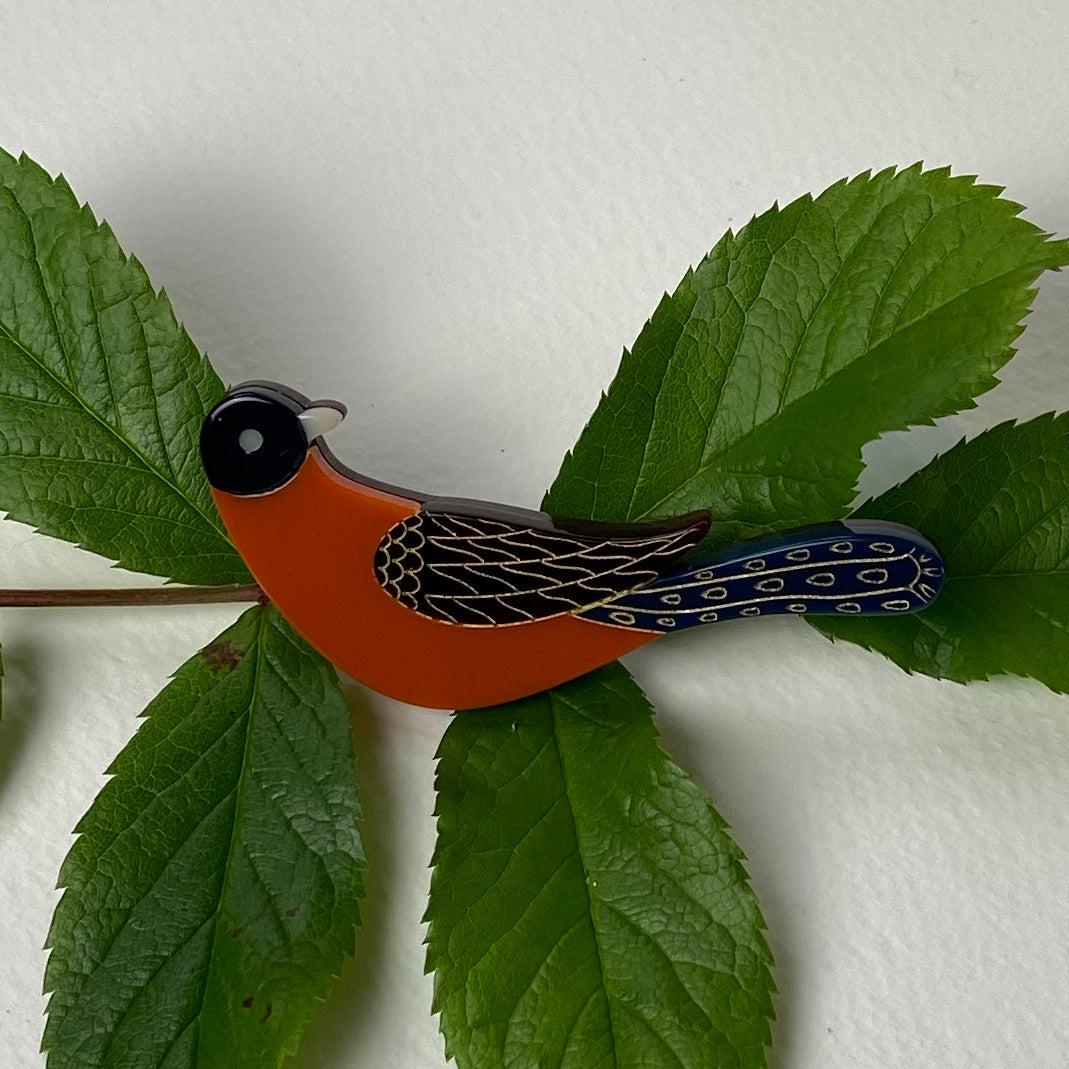 Orange and Brown Bird Brooch - The Nancy Smillie Shop - Art, Jewellery & Designer Gifts Glasgow