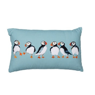 Puffin Parade Cushion - The Nancy Smillie Shop - Art, Jewellery & Designer Gifts Glasgow